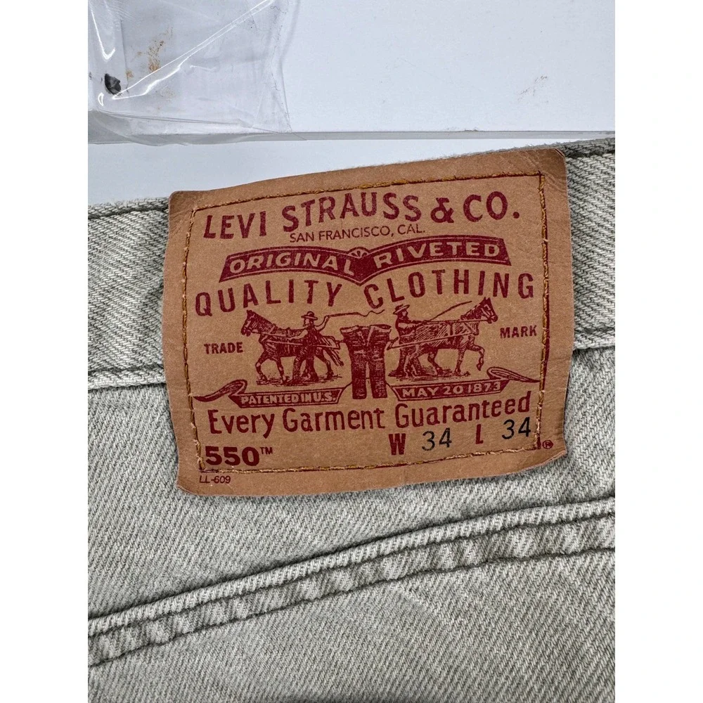 Vintage Levis 550‎ Jeans 34x34 Relaxed Fit Y2K 90s Mens Light Green actual 32x33